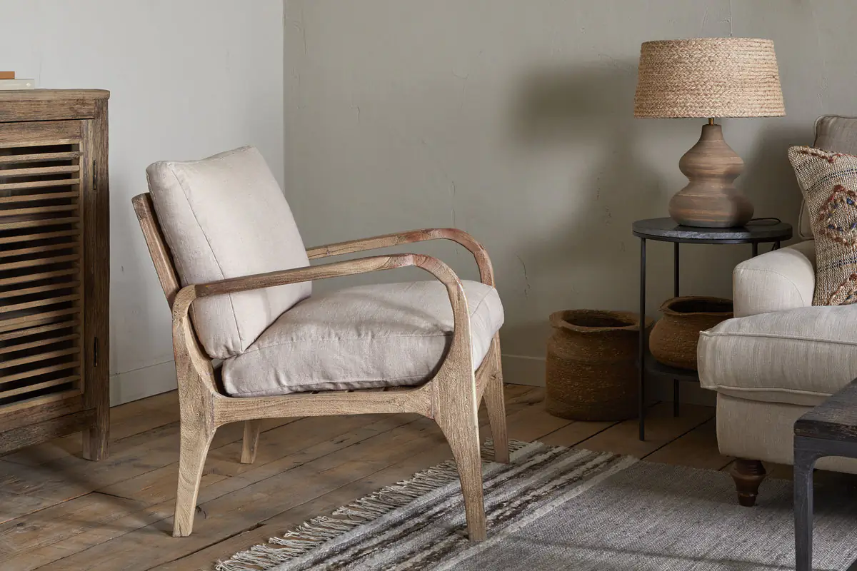 Nkuku - Jaya Acacia Wood & Linen Occasional Chair - Natural
