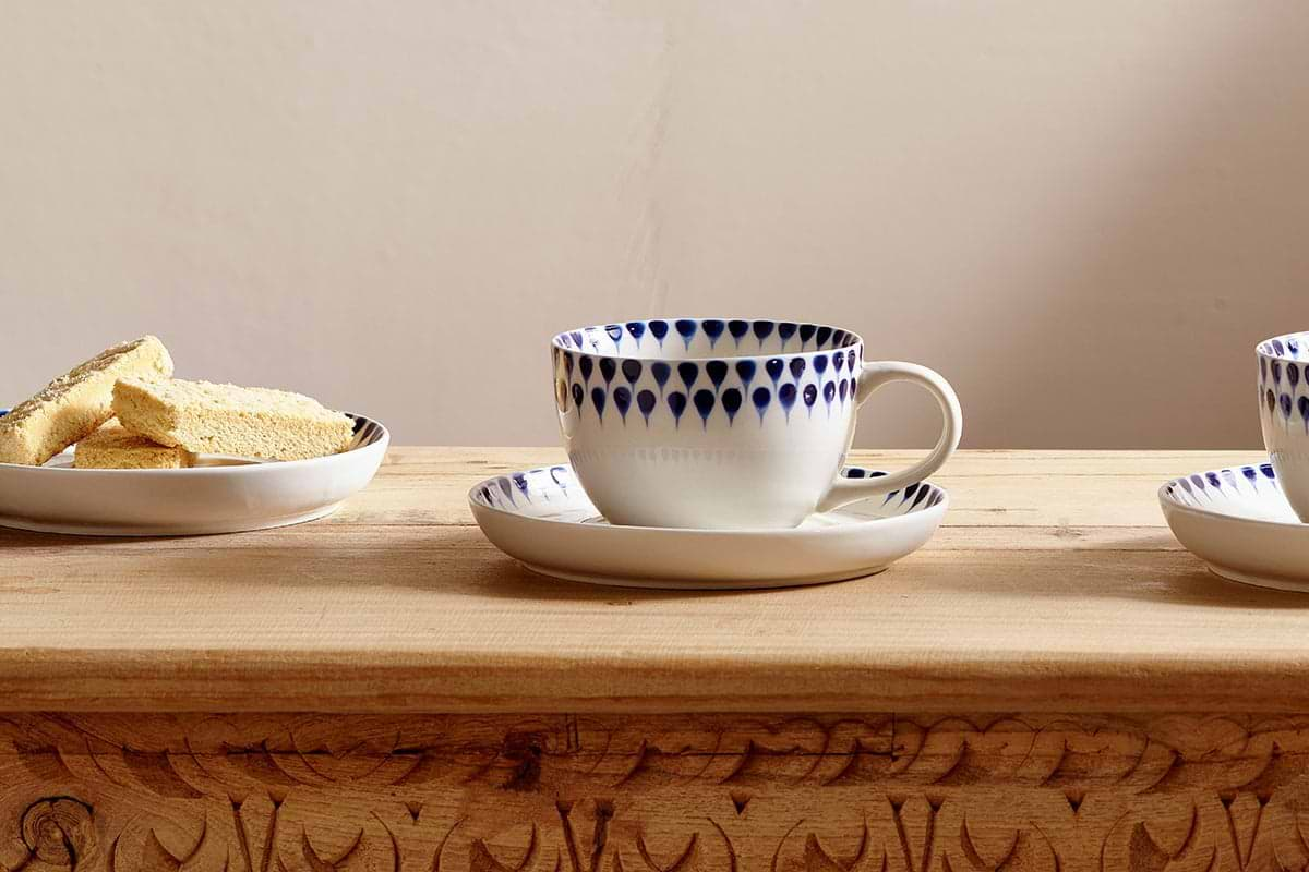 Nkuku - Indigo Drop Cup & Saucer - Cream & Indigo