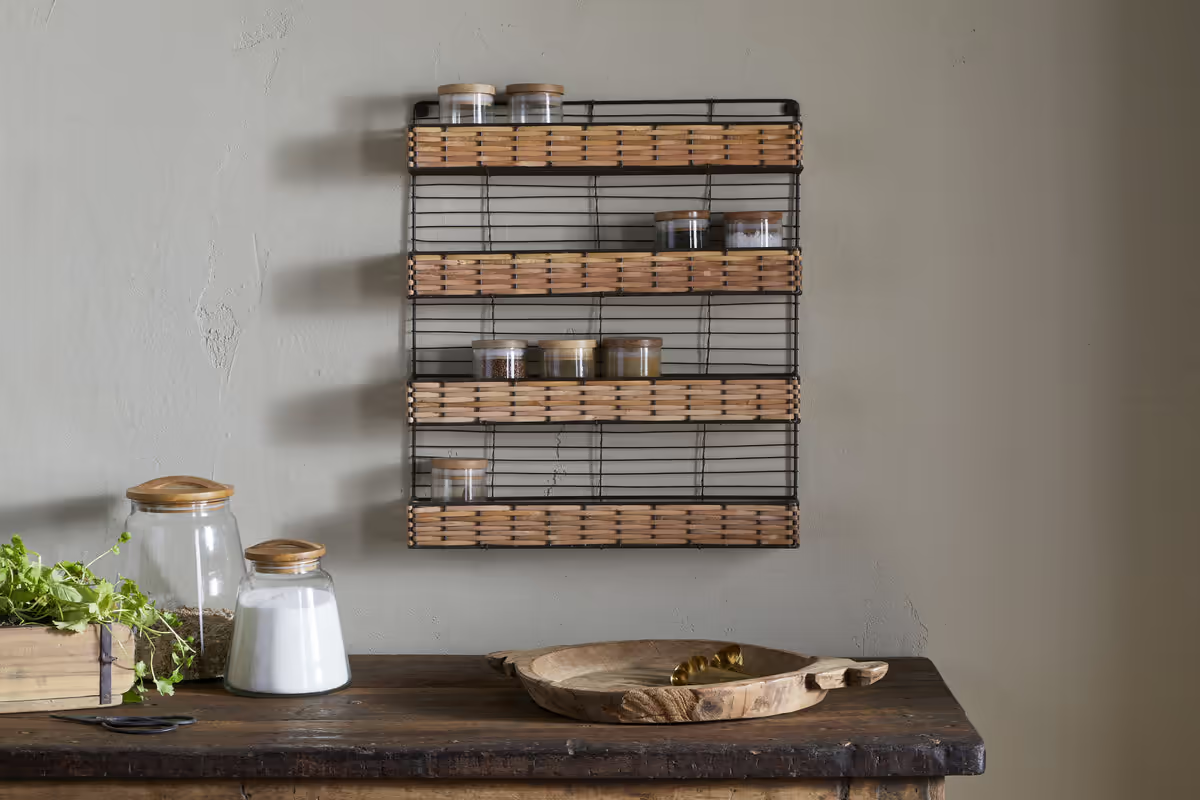 Nkuku - Montali Iron & Rattan Spice Rack - Natural