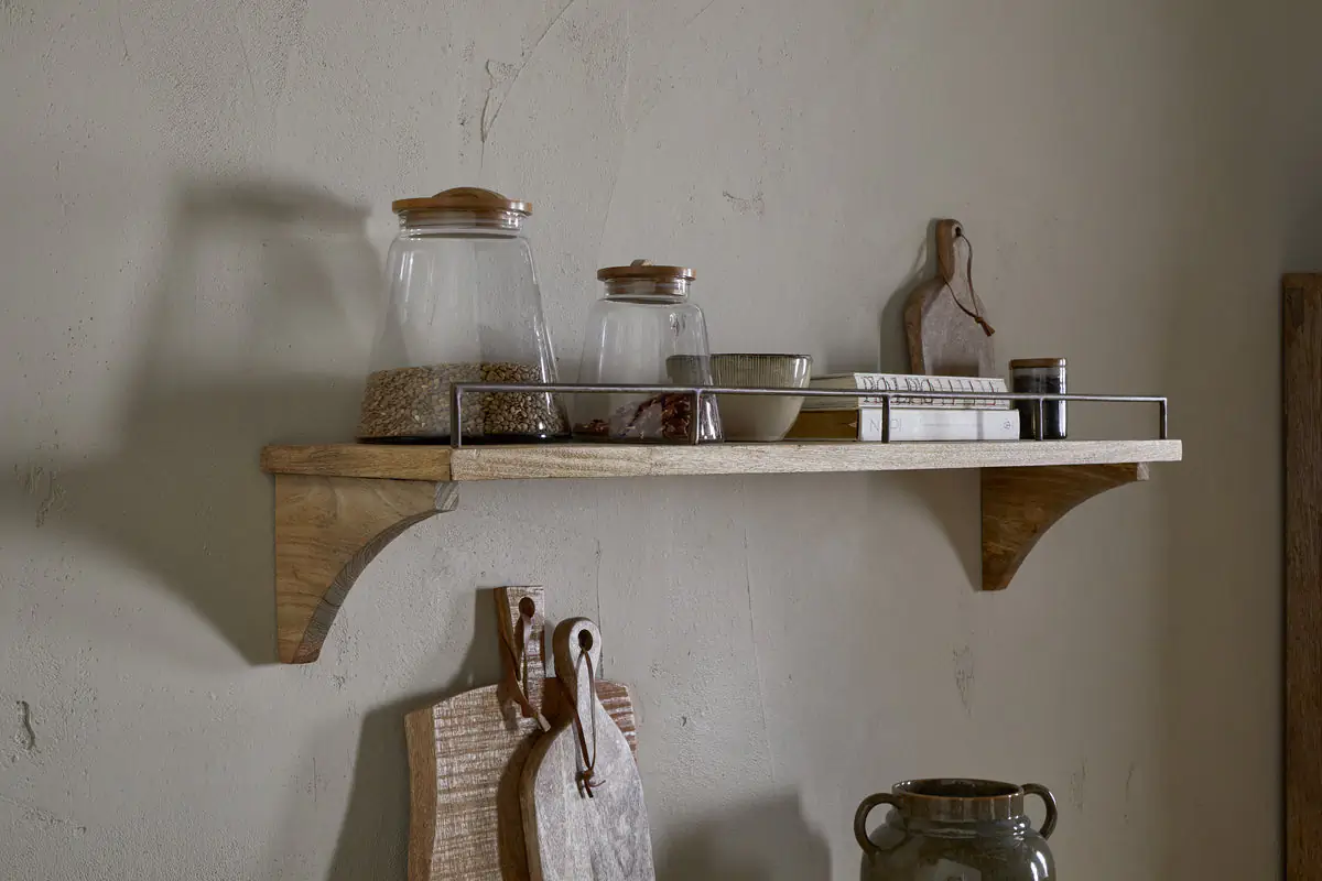 Nkuku - Meera Mango Wood & Iron Gallery Shelf - Natural - Large