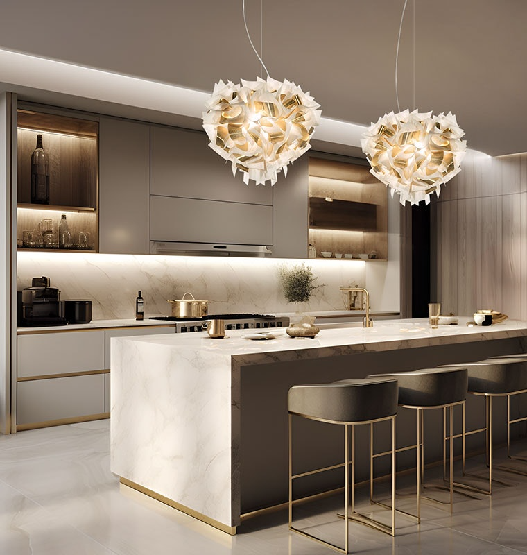 Slamp - Veli Aurea Suspension Lamp - Medium - White/Gold - Transparent Wire
