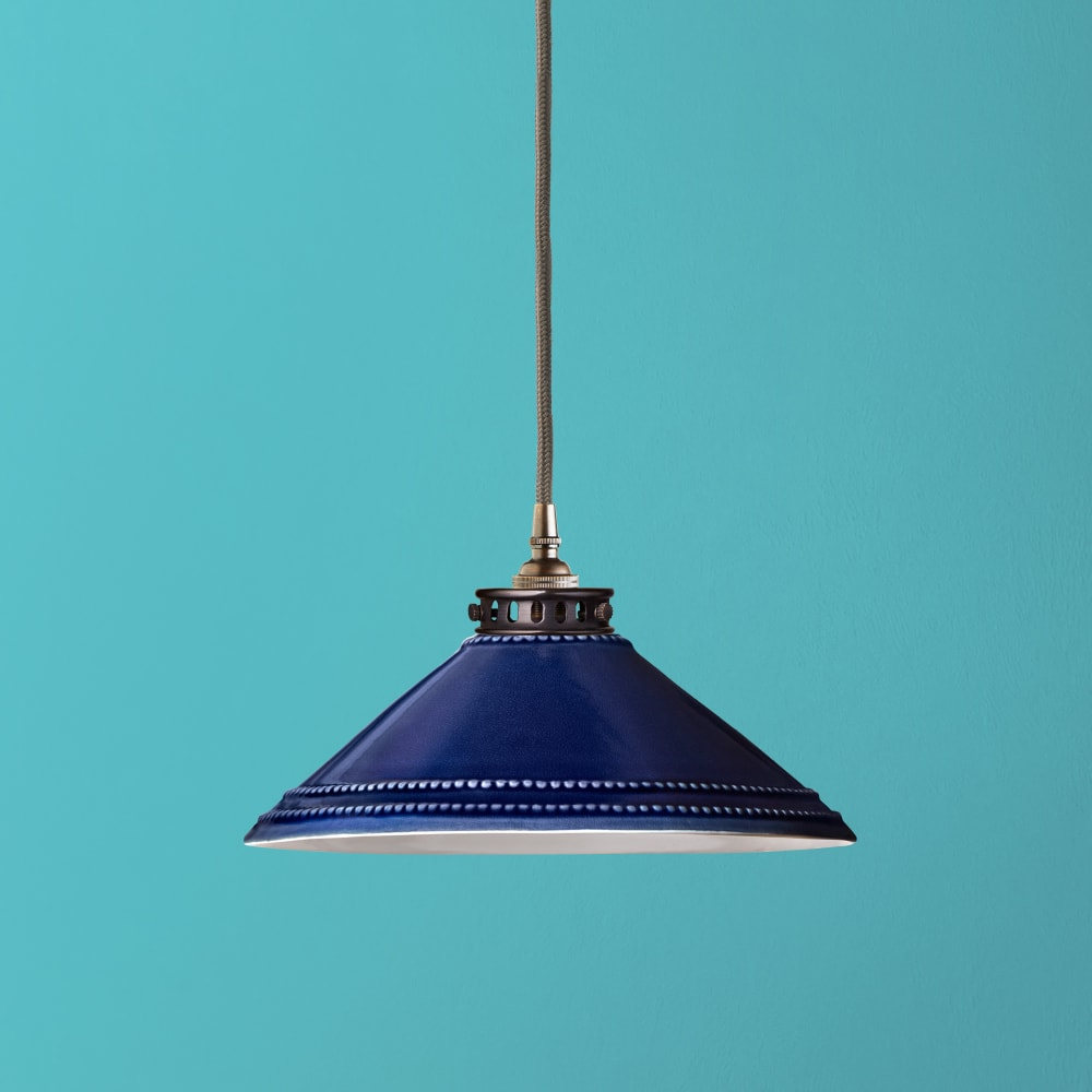 Pooky - Ted Ceramic Pendant Light Shade - Navy With Stone Interior