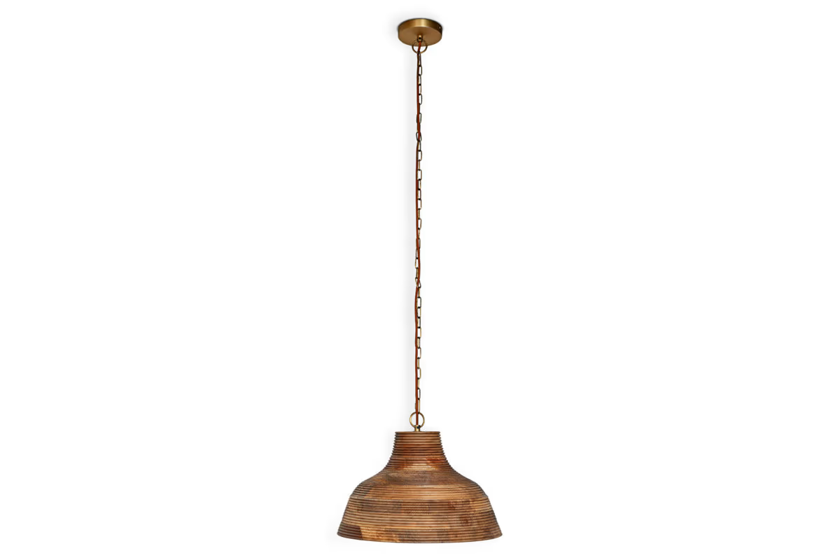 Nkuku - Nadi Grooved Wood Pendant - Natural & Antique Brass