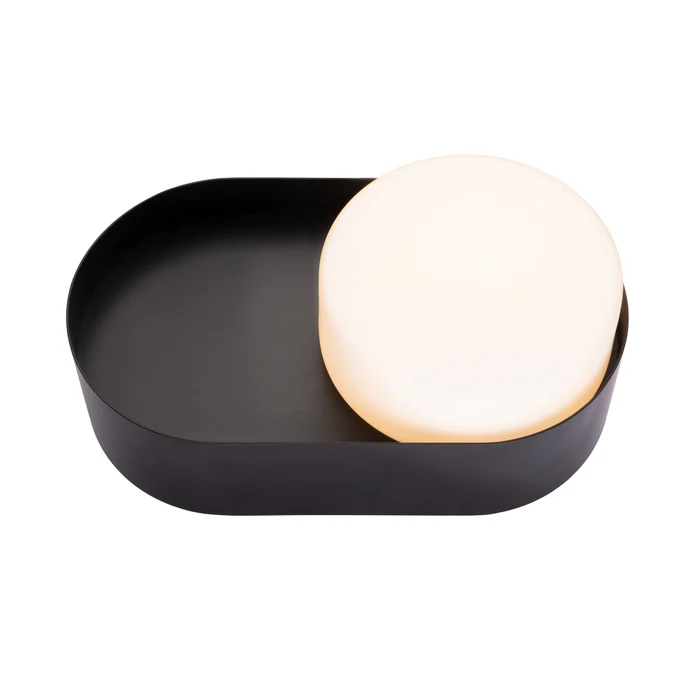 Northern Light - Windermere Opal Table Lamp - Matt Black Finish - Matt Opal Glass Drum 180mm Shade
