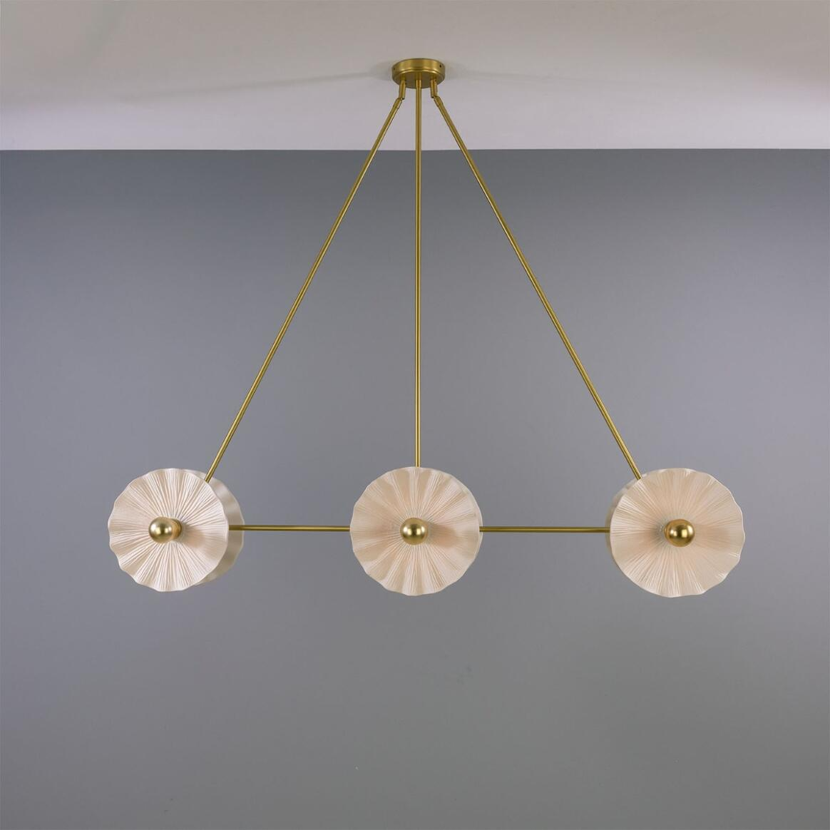 Mullan Eclipse Brass Kapok Six Light Chandelier Mat White Striped 118cm IP20 - Satin Brass Finish