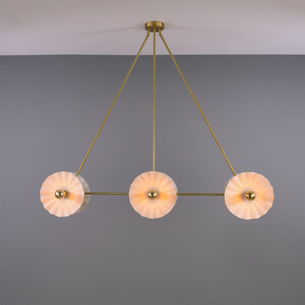 Mullan Eclipse Brass Kapok Six Light Chandelier Mat White Striped 118cm IP20 - Satin Brass Finish