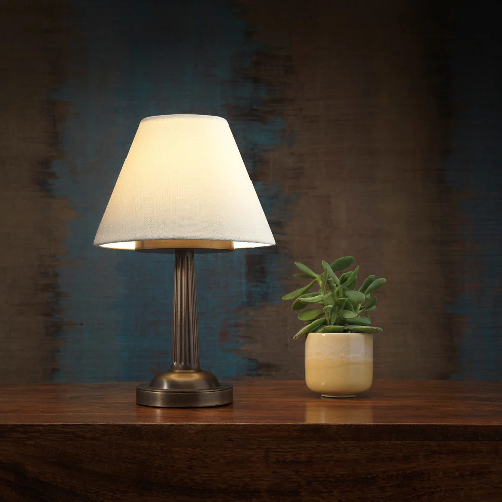 Northern Light - Lutton Rechargeable Table Lamp - Old English Brass Dark Finish - 7" Rolled Edge Empire Snowdrift Shade