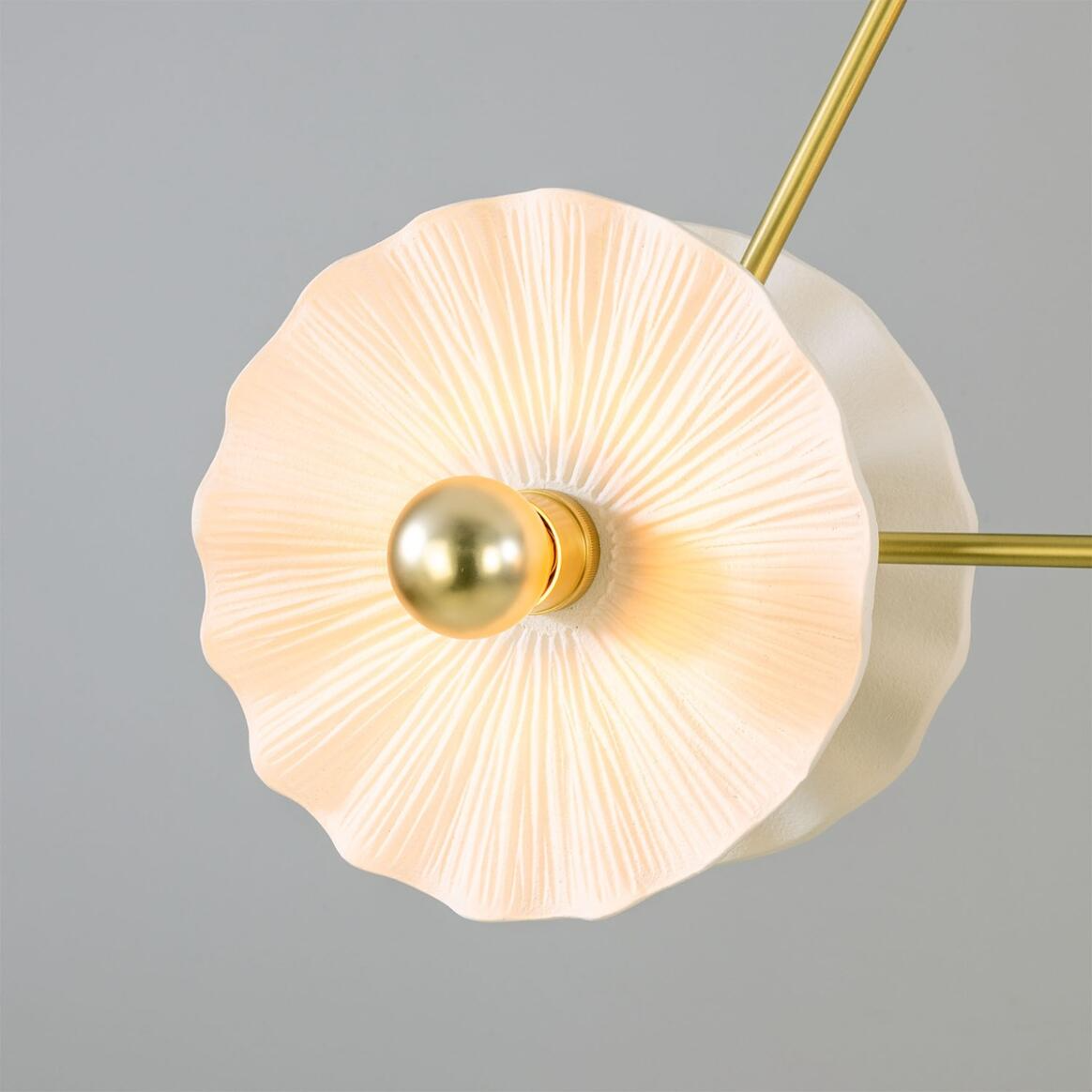 Mullan Eclipse Brass Kapok Six Light Chandelier Mat White Striped 118cm IP20 - Satin Brass Finish