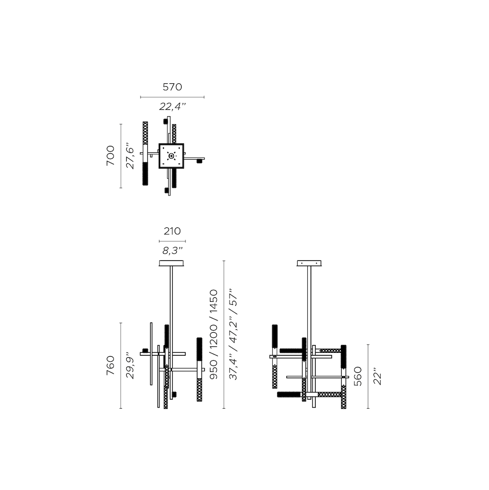 Contardi Lighting Mikado Suspension Lamp - H. 1450- Satin brass - Transparent Crystal Engraved / Prismatic