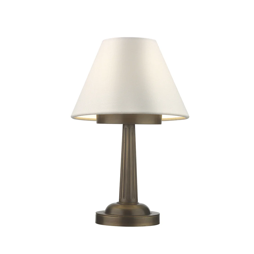 Northern Light - Lutton Rechargeable Table Lamp - Old English Brass Dark Finish - 6" Rolled Edge Empire Snowdrift Shade