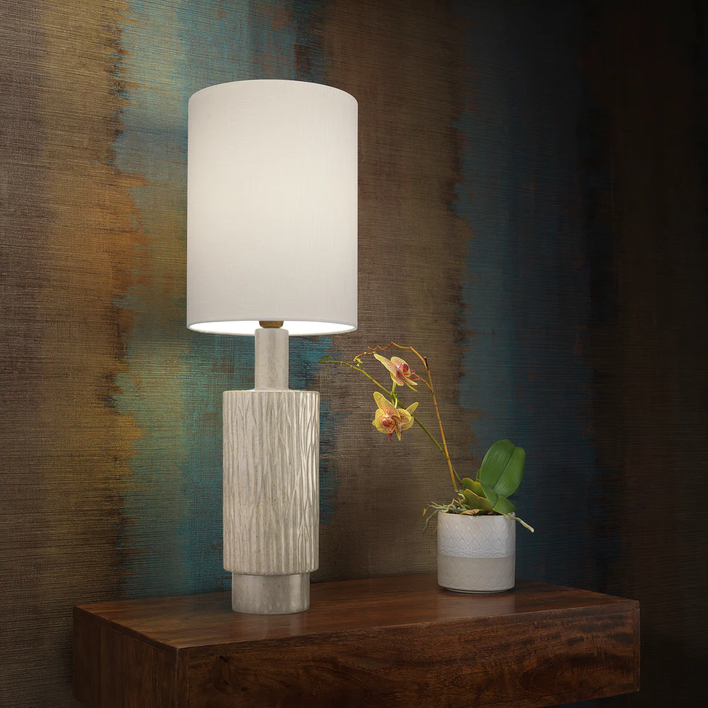 Northern Light - Halsa Table Lamp - Stone Reactive Glaze Old English Brass Light Finish - 10" Metro Drum Snowdrift Shade