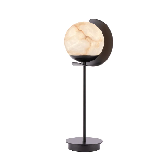 Northern Light - Callisto Alabaster Table Lamp - Matt Black Finish - White Alabaster Globe 150mm Shade