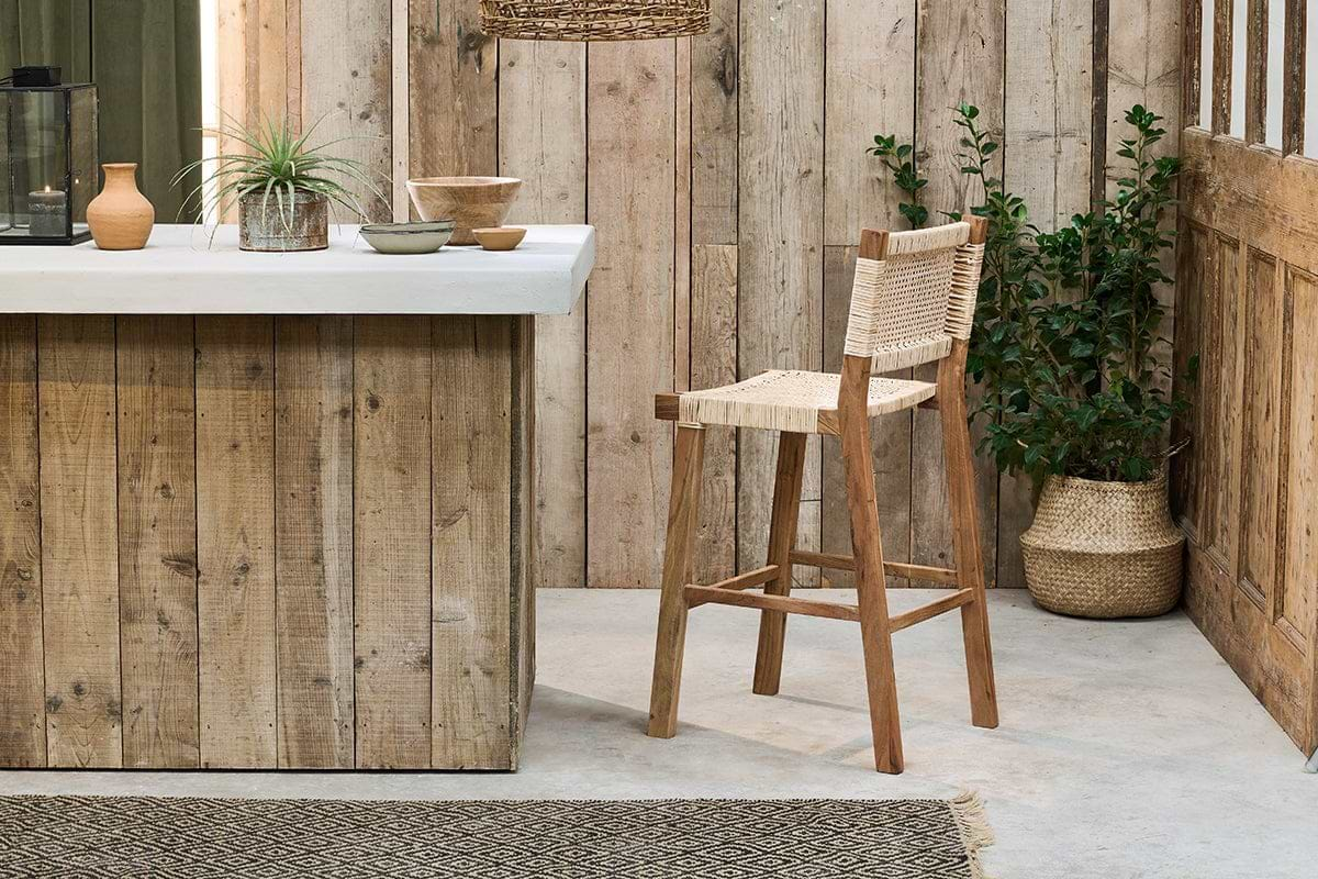 Nkuku - Madrisana Acacia & Rattan Bar Stool
