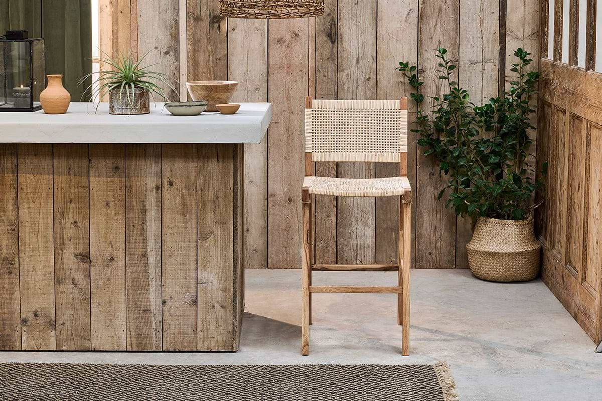 Nkuku - Madrisana Acacia & Rattan Bar Stool