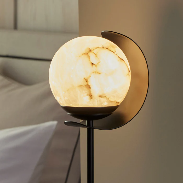 Northern Light - Callisto Alabaster Table Lamp - Matt Black Finish - White Alabaster Globe 150mm Shade