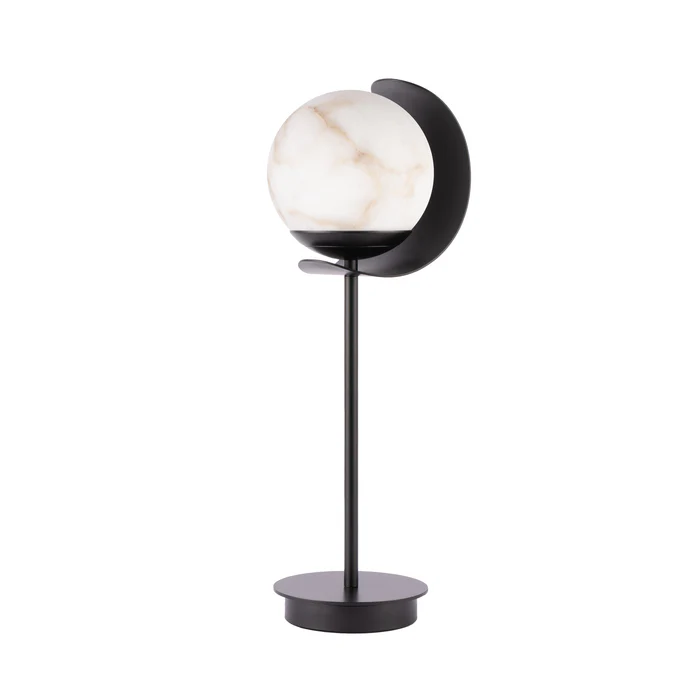 Northern Light - Callisto Alabaster Table Lamp - Matt Black Finish - White Alabaster Globe 150mm Shade
