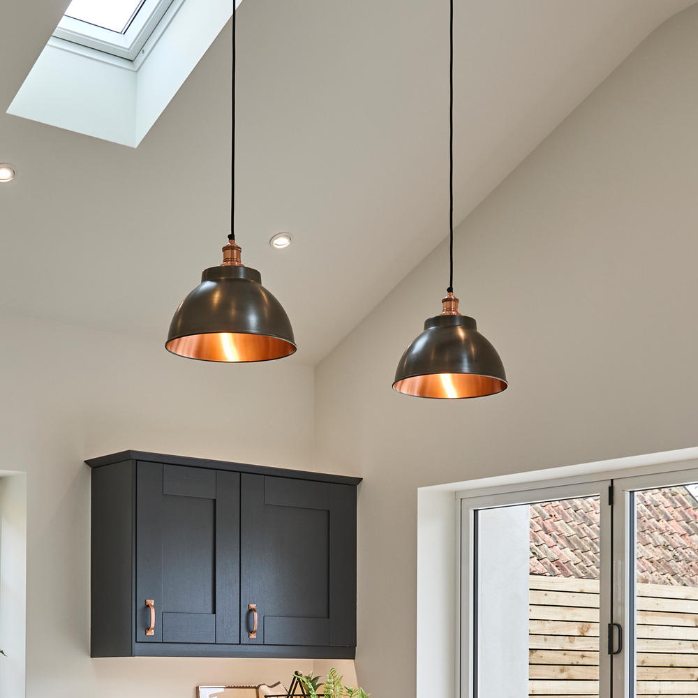 Industville - Brooklyn Dome Pendant Light - 13 Inch - Pewter & Copper - Copper Pendant Holder