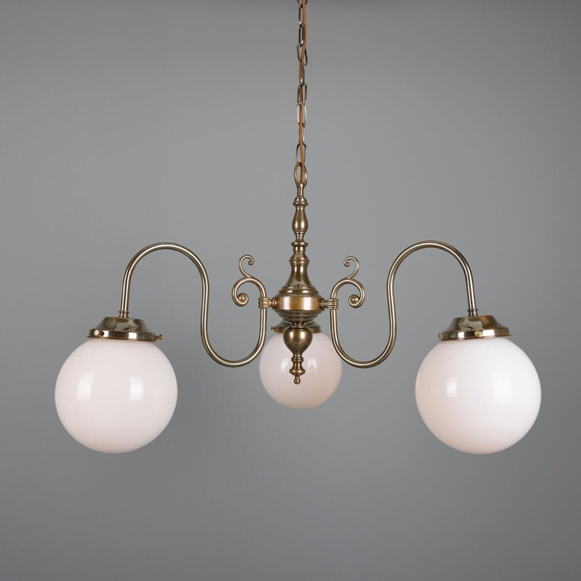 Mullan Eldron Traditional Chandelier with Opal Globes Three-Arm - Antique Brass Finish