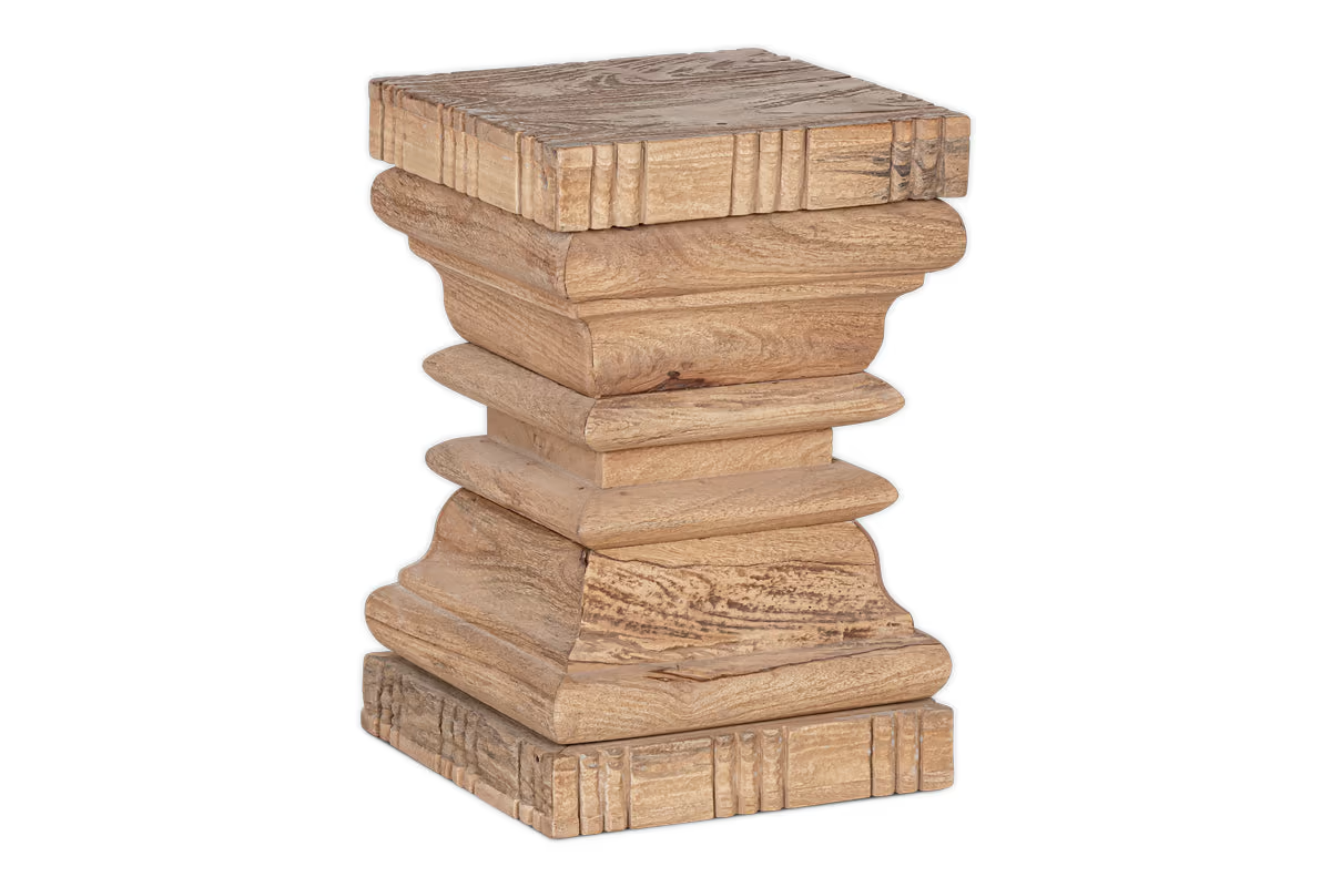 Nkuku - Disha Carved Mango Wood Side Table - Natural