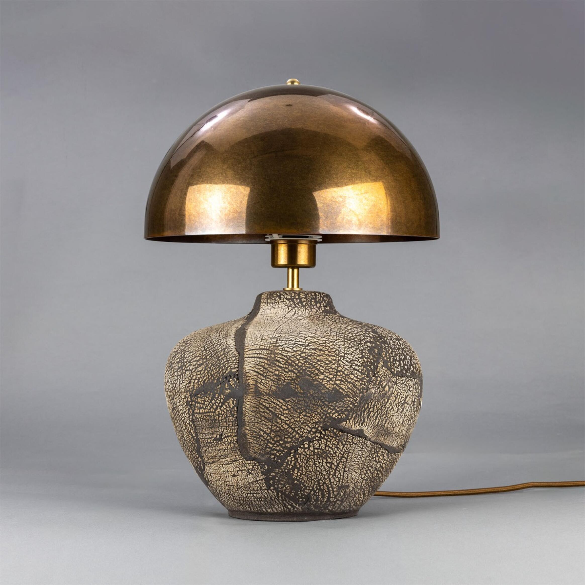 Mullan Lawson Ceramic Table Lamp with Brass Dome Shade - Black Clay