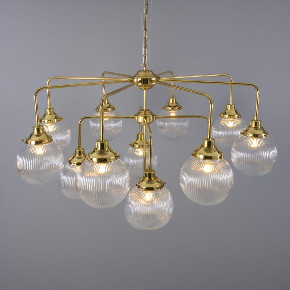 Mullan Genoa 13 Light Prismatic Glass Chandelier 124cm IP20 - Polished Brass Finish