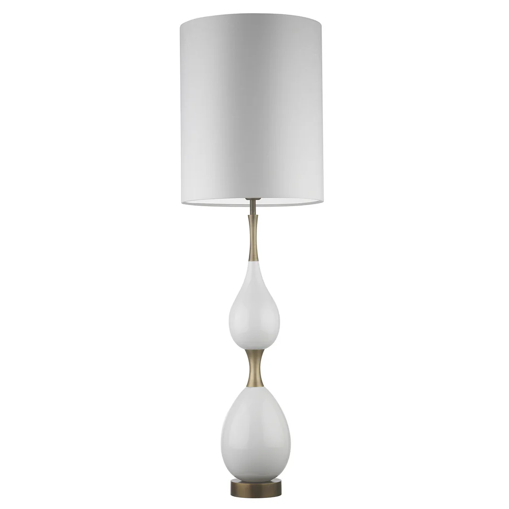 Northern Light - Taylor Table Lamp Large - White Old English Brass Light Finish - 12" Metro Drum Pearl Grey Shade