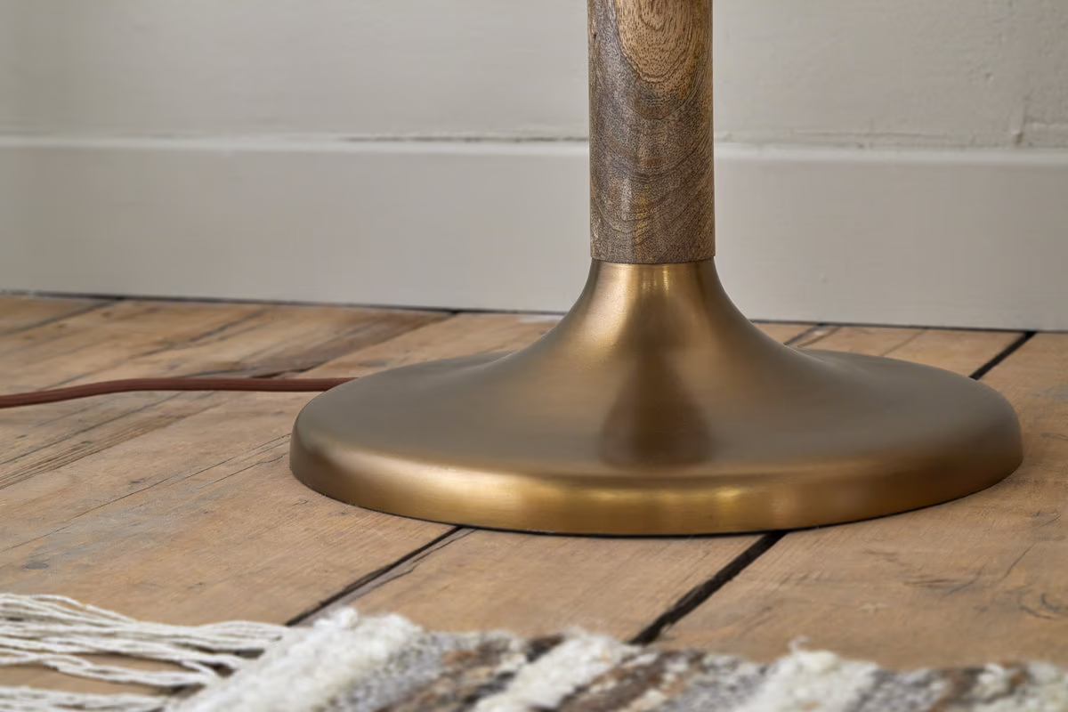 Nkuku - Kera Wood & Metal Floor Lamp - Antique Brass & Natural