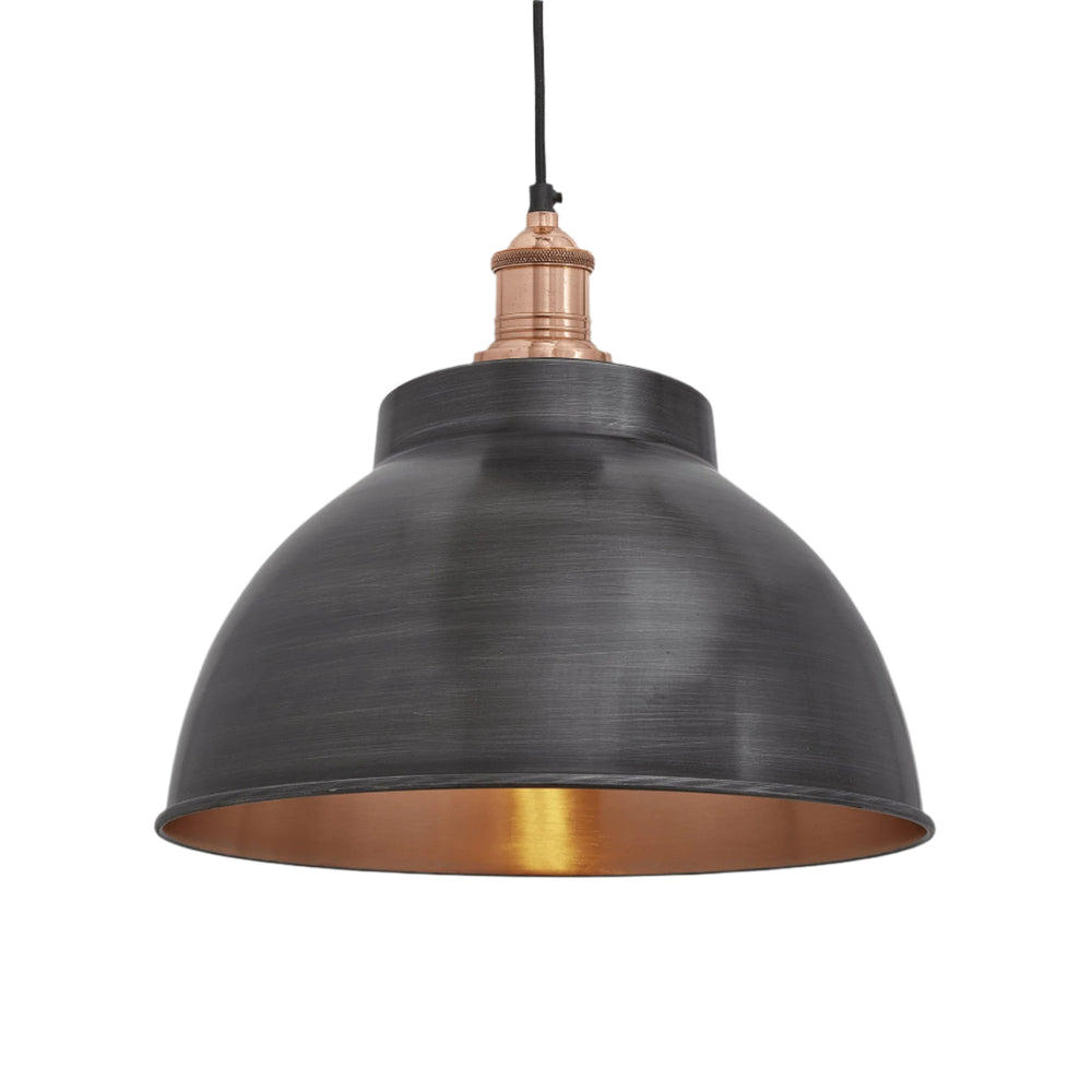 Industville - Brooklyn Dome Pendant Light - 13 Inch - Pewter & Copper - Copper Pendant Holder
