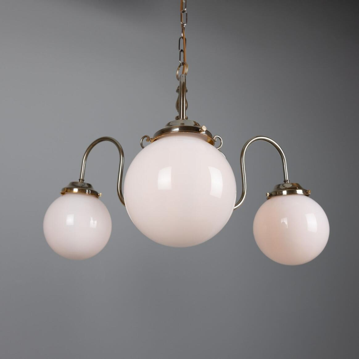 Mullan Eldron Traditional Chandelier with Opal Globes Three-Arm - Antique Brass Finish