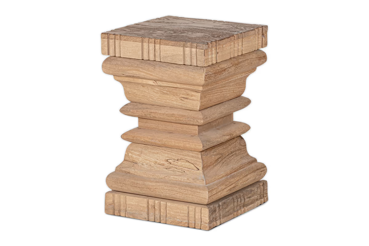 Nkuku - Disha Carved Mango Wood Side Table - Natural