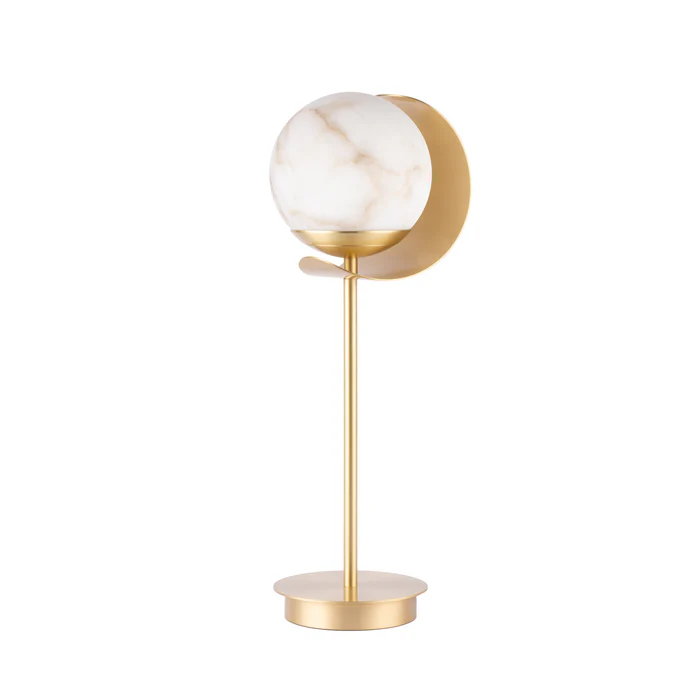 Northern Light - Callisto Alabaster Table Lamp - Brushed Brass Finish - White Alabaster Globe 150mm Shade