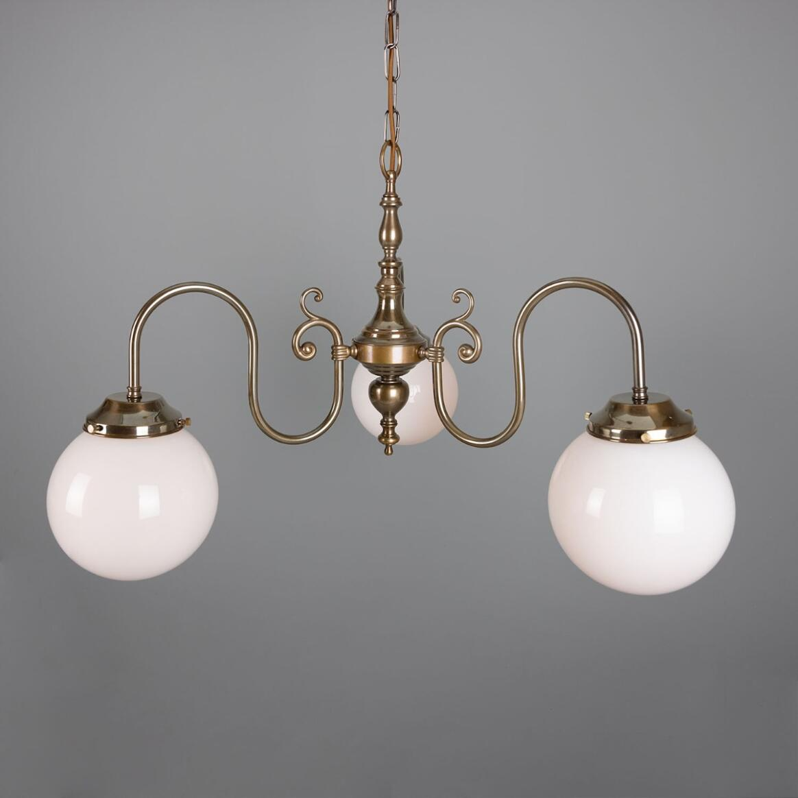 Mullan Eldron Traditional Chandelier with Opal Globes Three-Arm - Antique Brass Finish