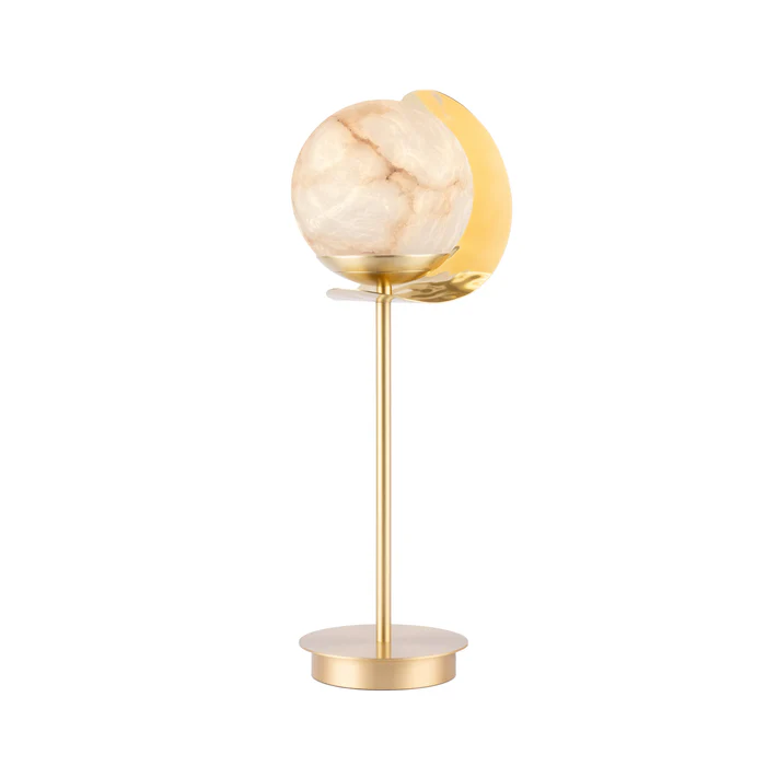 Northern Light - Callisto Alabaster Table Lamp - Hammered Polished Brass Finish - White Alabaster Globe 150mm Shade