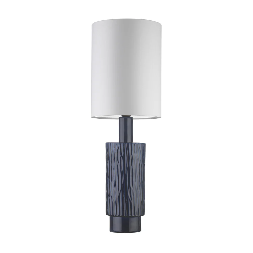 Northern Light - Halsa Table Lamp - Indigo Reactive Glaze Old English Brass Light Finish - 10" Metro Drum Pearl Grey Shade