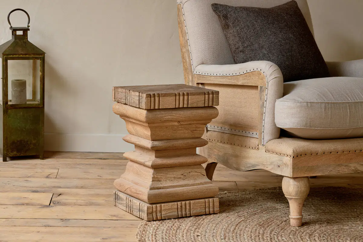 Nkuku - Disha Carved Mango Wood Side Table - Natural