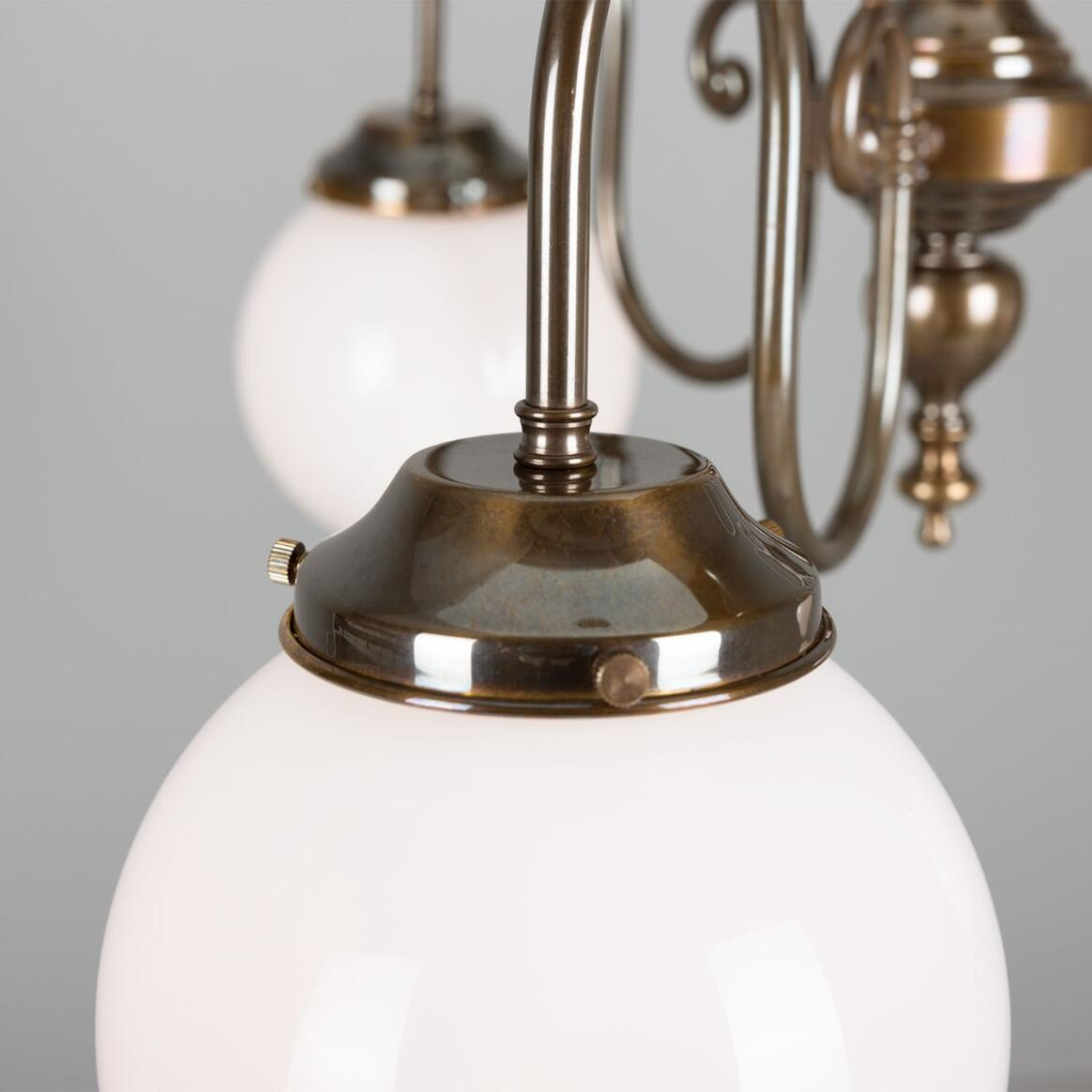 Mullan Eldron Traditional Chandelier with Opal Globes Three-Arm - Antique Brass Finish
