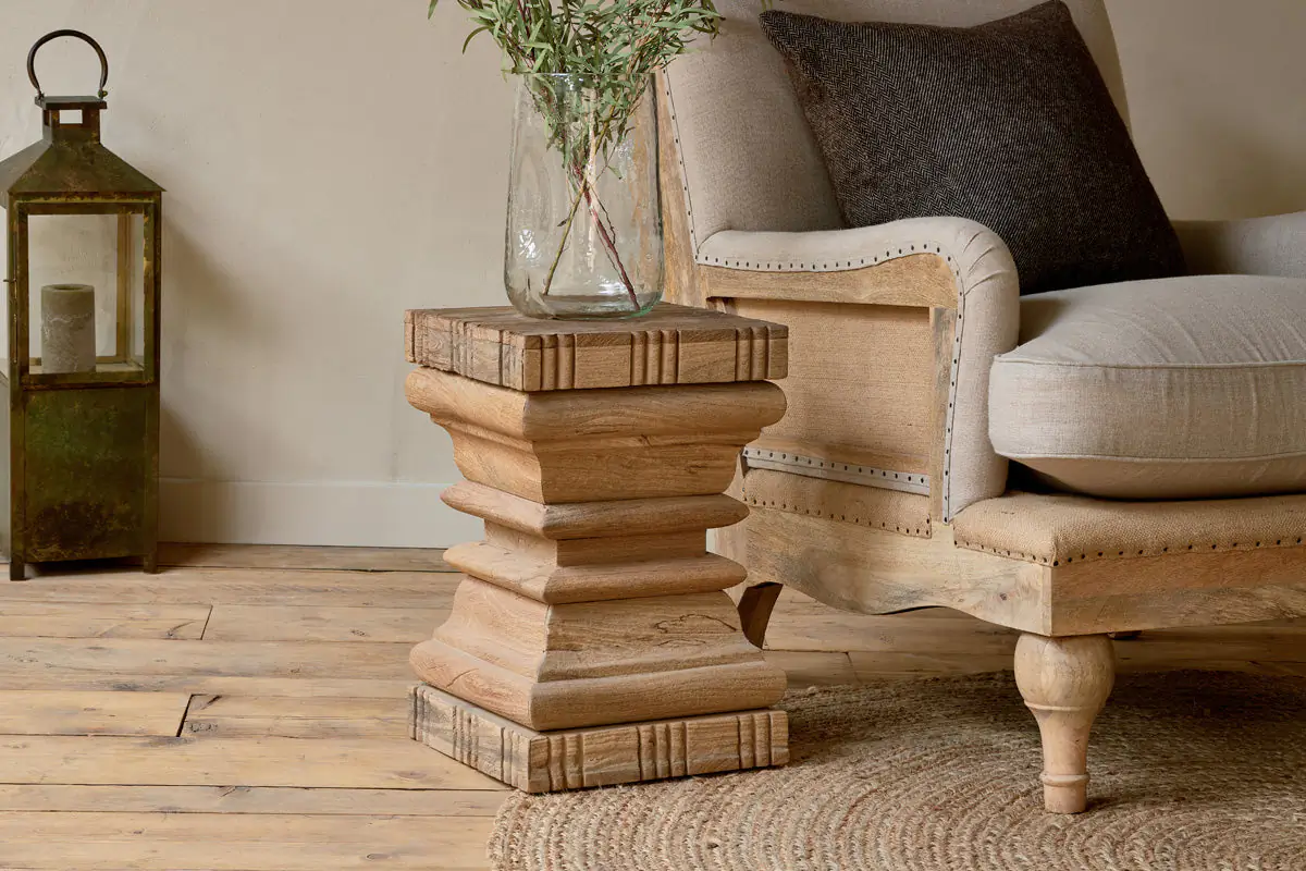 Nkuku - Disha Carved Mango Wood Side Table - Natural
