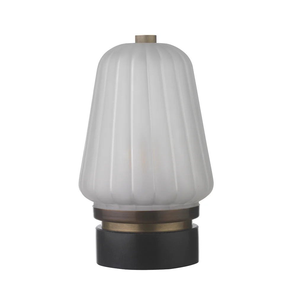 Northern Light - Bromell Rechargeable Table Lamp - Old English Light Rich Bronze Black Granite Finish - Frosted Reeded Glass Shade