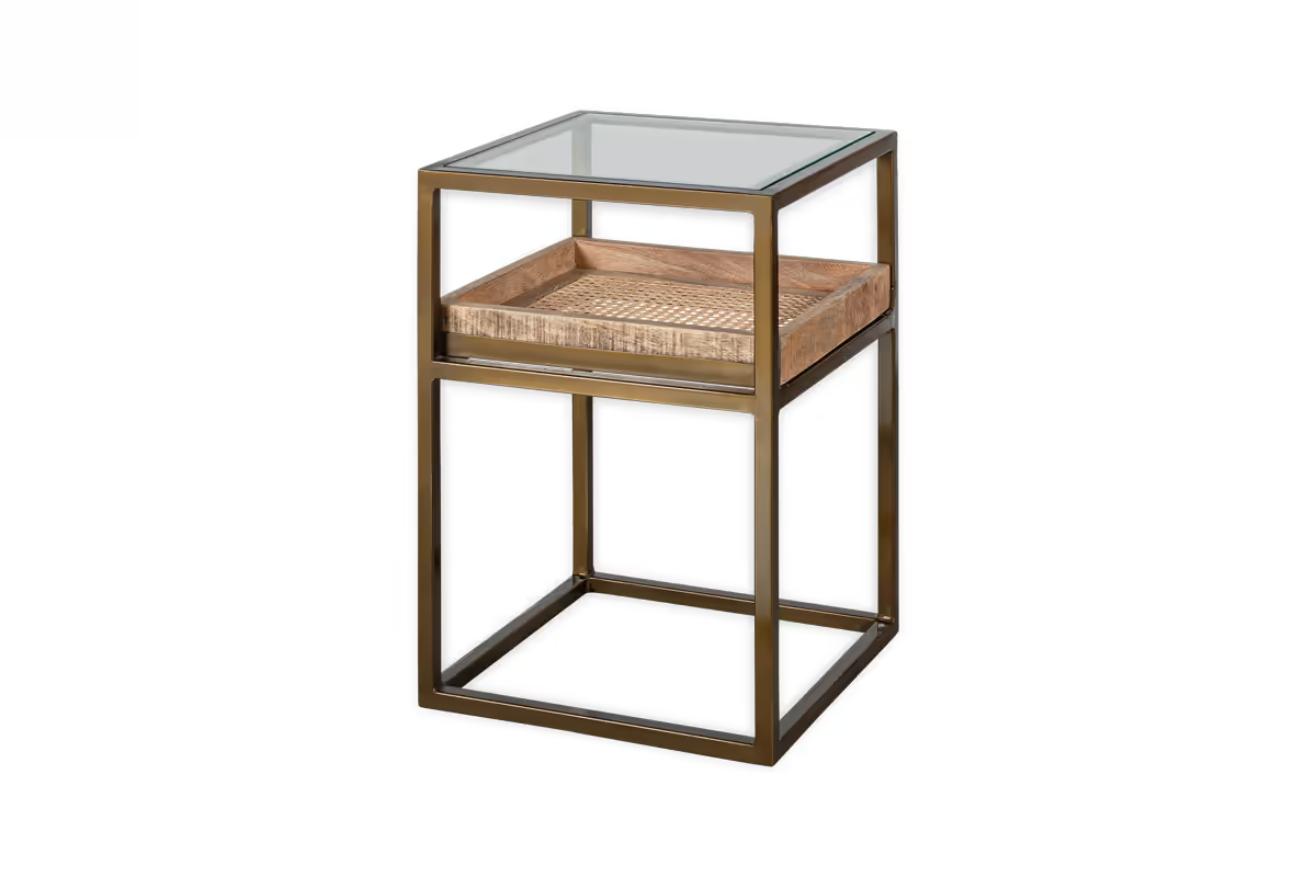 Nkuku - Luzon Iron & Mango Wood Display Side Table - Brass