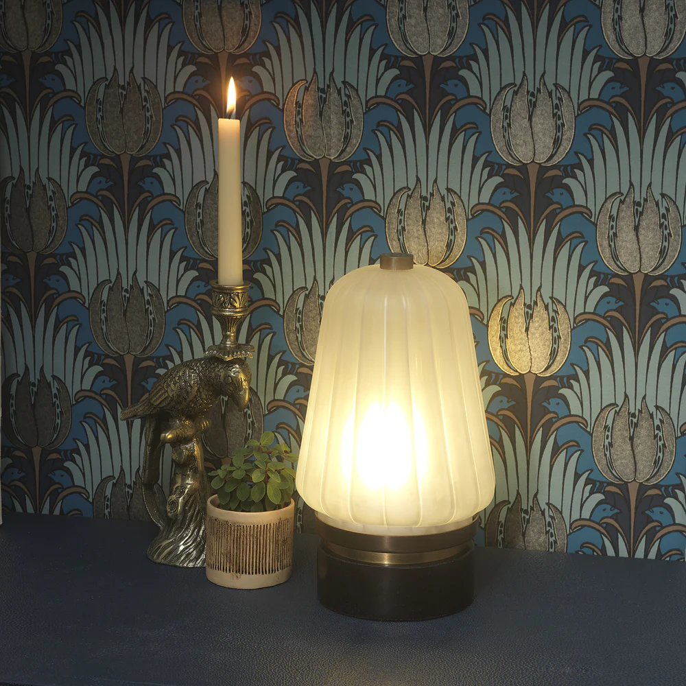 Northern Light - Bromell Rechargeable Table Lamp - Old English Light Rich Bronze Black Granite Finish - Frosted Reeded Glass Shade