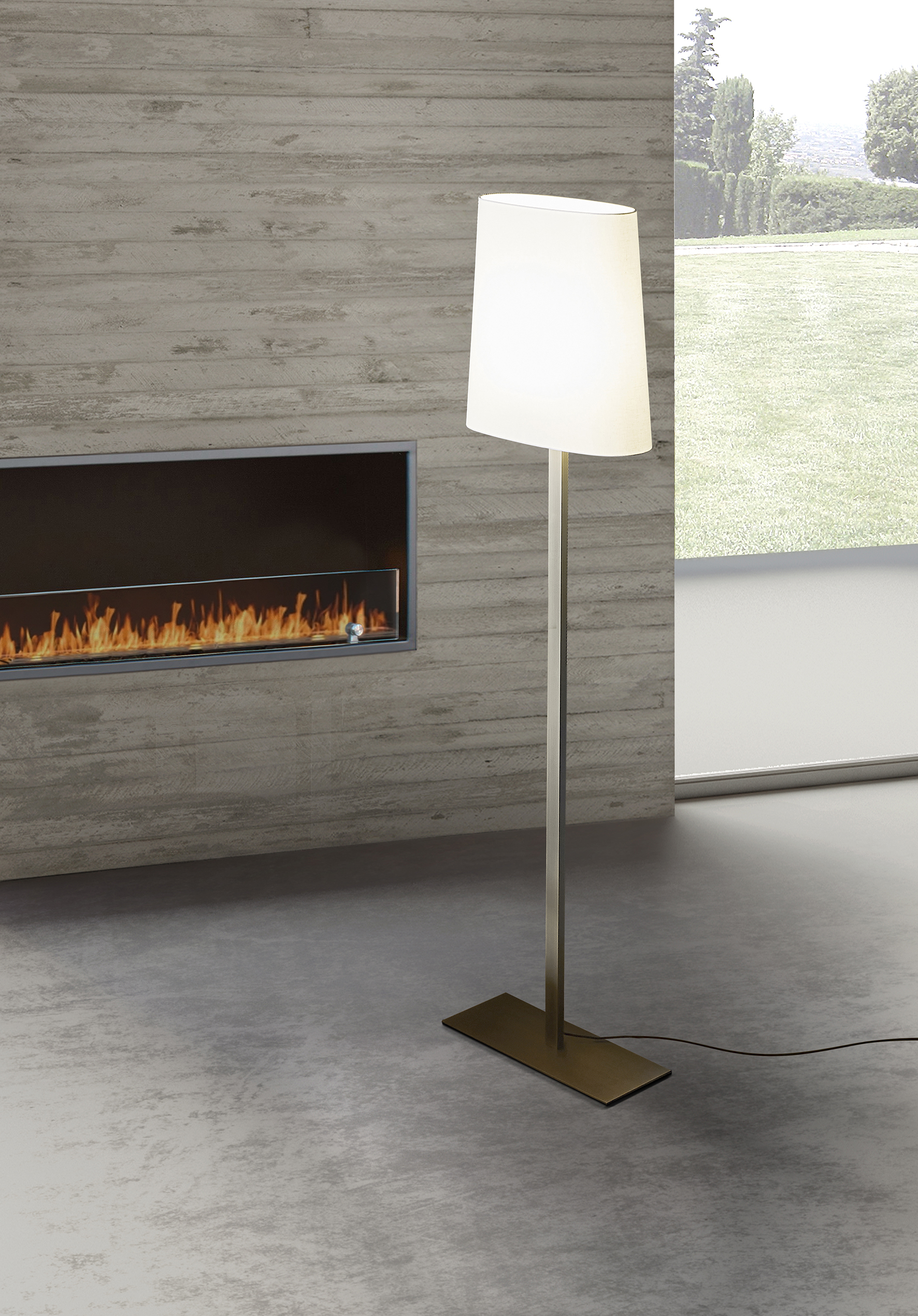 Contardi Lighting Ovale Floor Lamp - Matt Light Satin Bronze - White Cotton 800