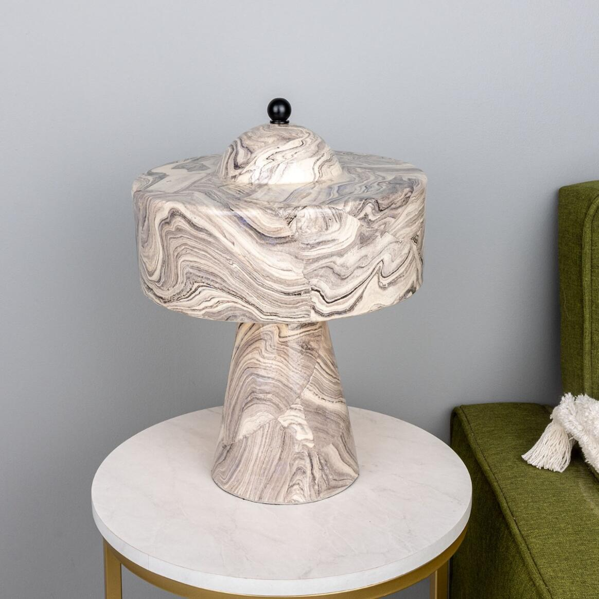 Mullan Seville Marbled Ceramic Mid-Century Modern Table Lamp - Powder Coated Matte Black Finish