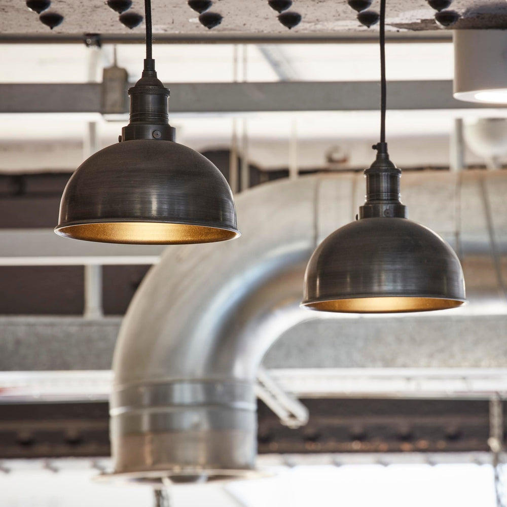 Industville - Brooklyn Dome Pendant Light - 8 Inch - Pewter & Brass Shade - Pewter Pendant Holder