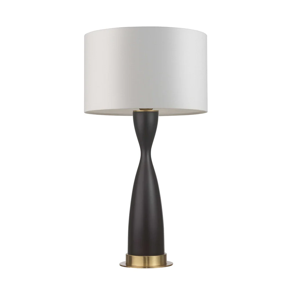 Northern Light - Sisley Table Lamp Medium - Wenge Brushed Brass Finish - 14" Short Drum Pearl Grey Shade