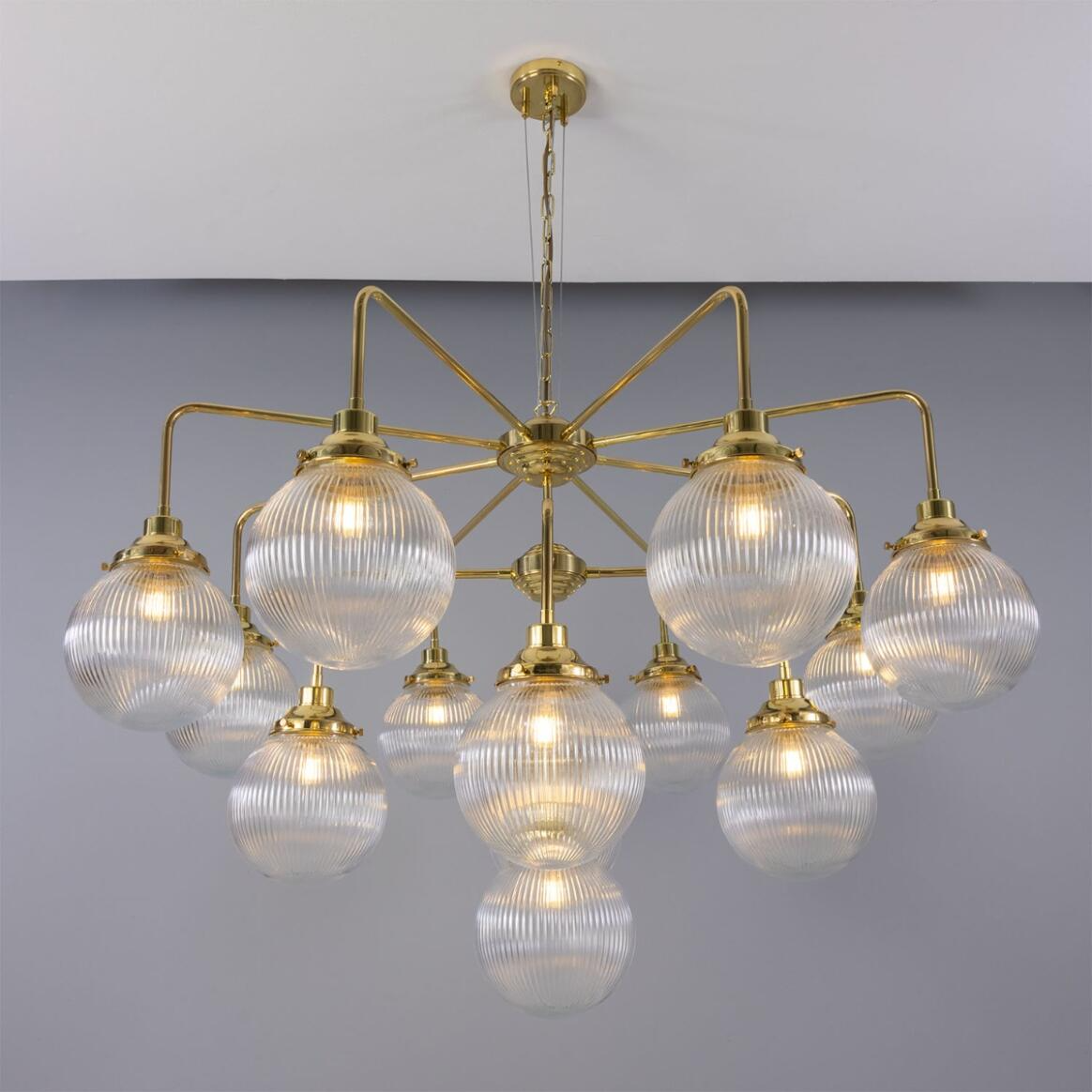 Mullan Genoa 13 Light Prismatic Glass Chandelier 124cm IP20 - Polished Brass Finish