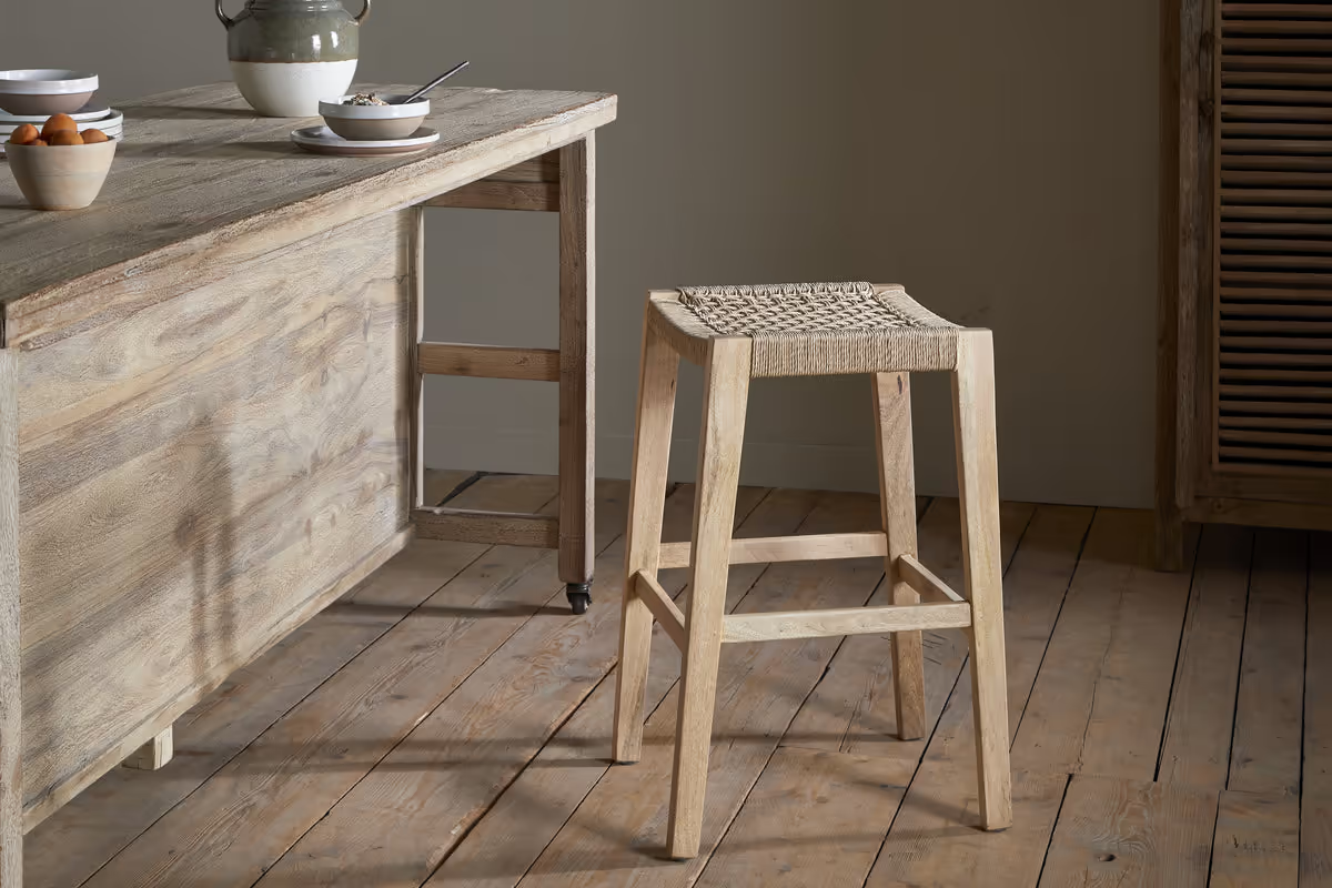Nkuku - Aamani Mango Wood & Cord Counter Stool - Natural