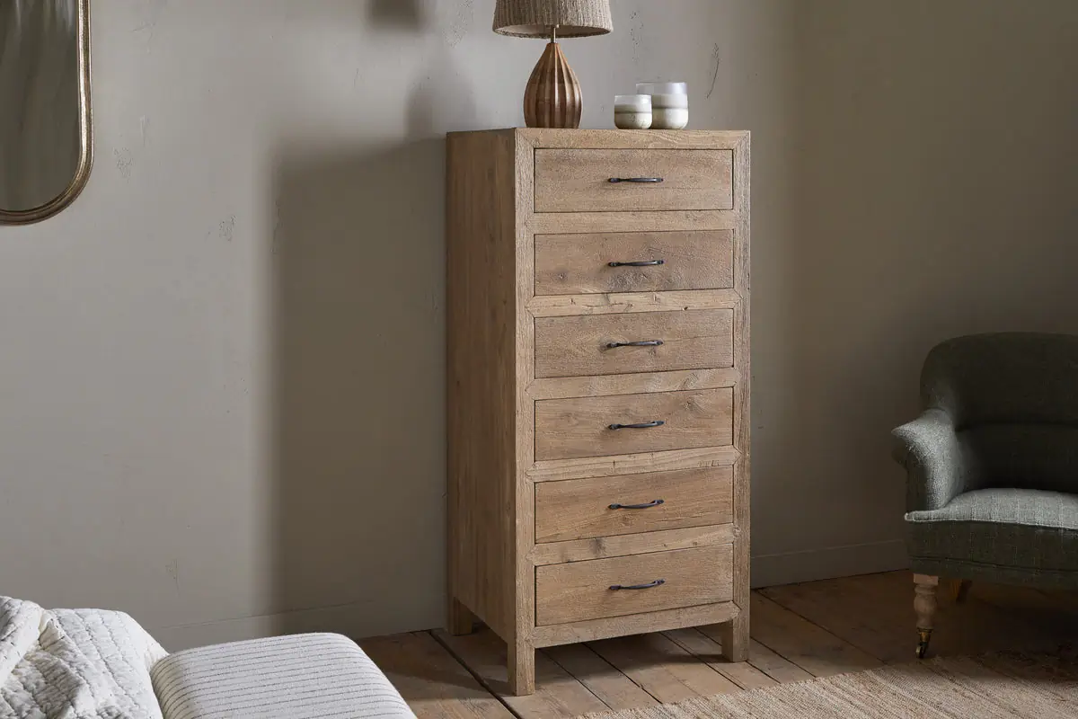 Nkuku - Iya Reclaimed Wood Tall Boy Chest of Drawers - Natural