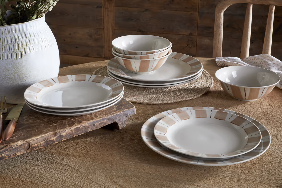Nkuku - Patthar Dinnerware Set - Cream & Clay - Set of 12