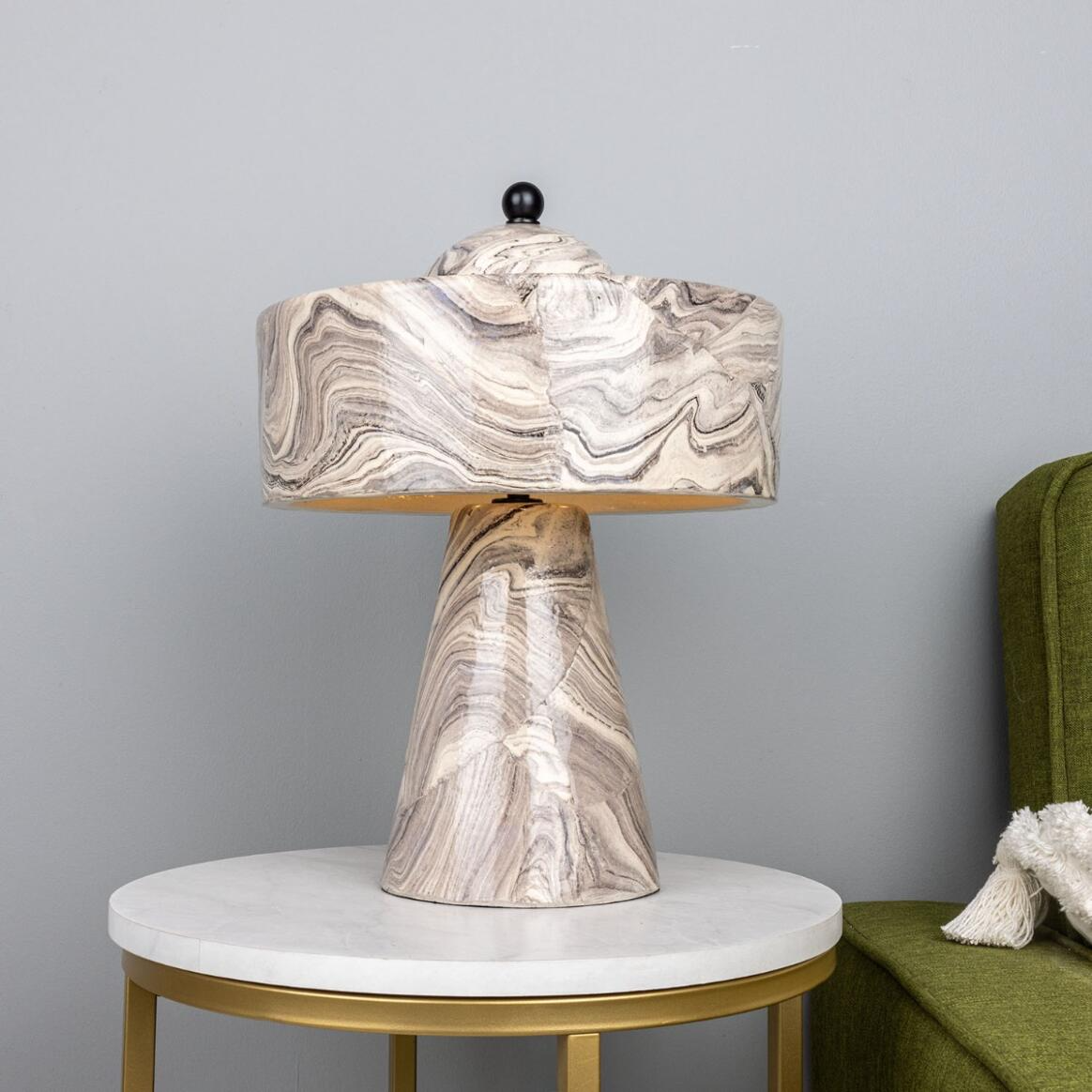 Mullan Seville Marbled Ceramic Mid-Century Modern Table Lamp - Powder Coated Matte Black Finish
