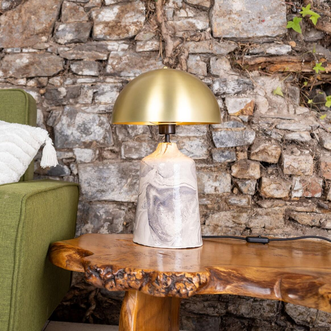 Mullan Cassia Tall Ceramic Marbled Table Lamp With Polished Brass Shade